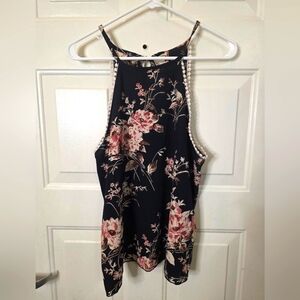 Fashion Magazine Floral Halter Top Size Large‎ Black And Pink